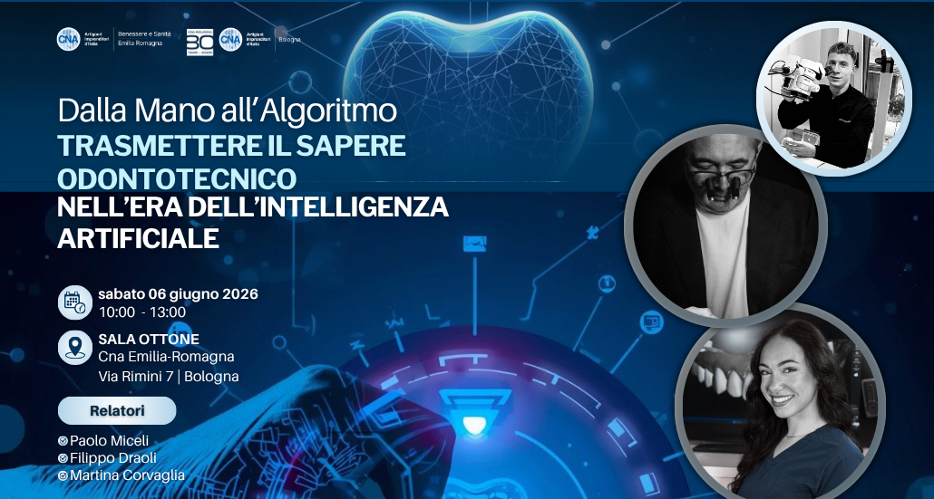 Locandina seminario AI e odontotecnica CNA SNO Lombardia Bologna